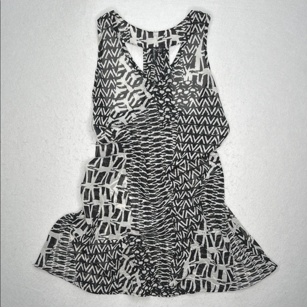Portocruz Black & White Geometric Pattern Sheer Racerback Swimsuit Cover-Up Sz S